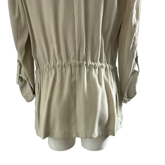Zara Beige Fluid Oversized Drape Open Front Roll Tab Drawstring Waist Jacket - Picture 5 of 13